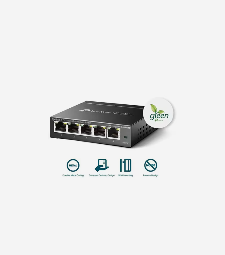 TP-Link 5-Port Gigabit Easy Smart Switch - 5 Ports - Manageable - Gigabit Ethernet - 10/100/1000Base-T - 2 Layer Supported - 2.70 W Power Consumption - Twisted Pair - Desktop - 3 Year Limited Warranty