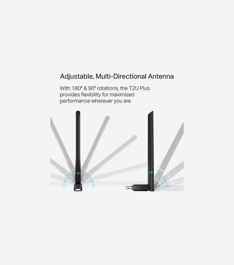 TP-Link Archer T2U Plus IEEE 802.11ac Dual Band Wi-Fi Adapter for Notebook - USB 2.0 - 600 Mbit/s - 2.40 GHz ISM - 5 GHz UNII - External