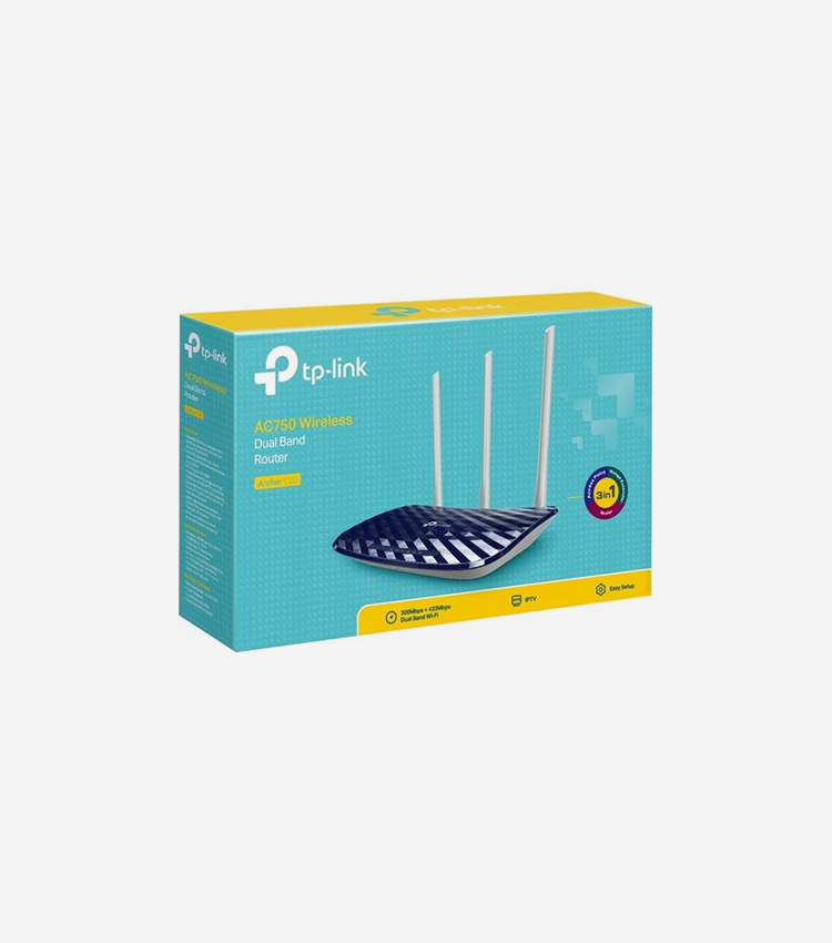 TP-Link Archer C20 Wi-Fi 5 IEEE 802.11ac Ethernet Wireless Router - Dual Band - 2.40 GHz ISM Band - 5 GHz UNII Band - 3 x Antenna(3 x External) - 93.75 MB/s Wireless Speed - 4 x Network Port - 1 x Broadband Port - Fast Ethernet - Desktop