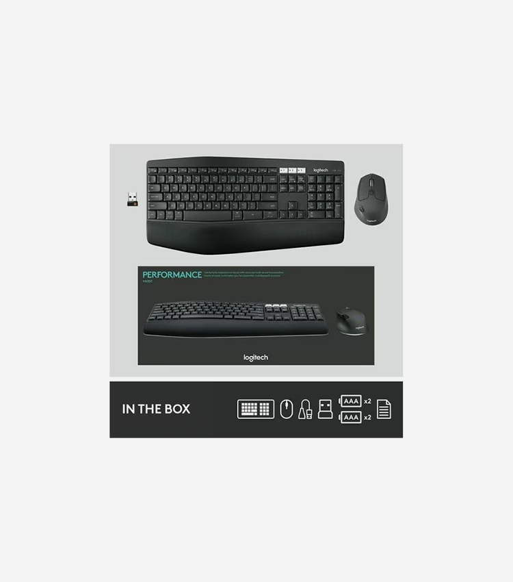 Logitech® MK850 Performance Wireless Keyboard and Mouse Combo - USB Wireless Bluetooth/RF Keyboard - USB Wireless Bluetooth/RF Mouse - Optical - 1000 dpi - Scroll Wheel - AAA, AA - Compatible with Desktop Computer, Smartphone, Notebook, Tablet for PC, Mac - 1 Each