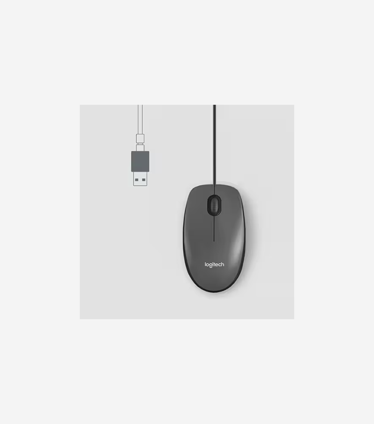 Logitech M100 Wired USB Mouse, 3-Buttons,1000 DPI Optical Tracking, Ambidextrous, Compatible with PC, Mac, Laptop (Gray) - Optical - Cable - Black - 1 - USB - 1000 dpi - Scroll Wheel - 3 Button(s) - Symmetrical