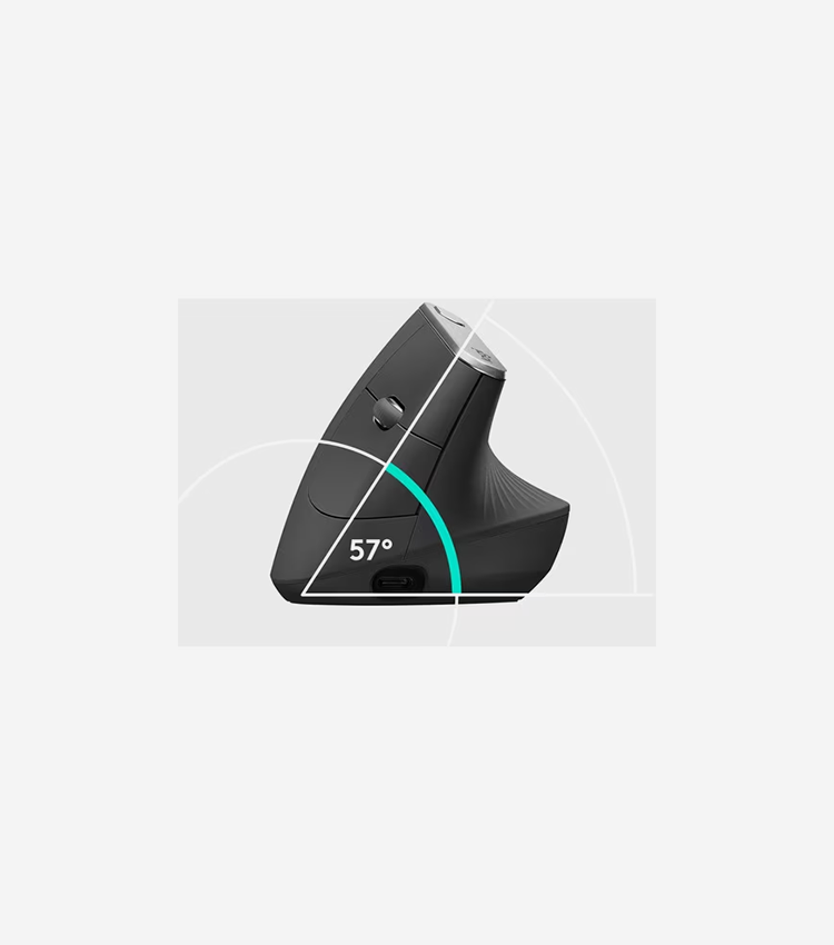 Logitech MX Vertical Advanced Ergonomic Mouse - Optical - Cable/Wireless - Bluetooth/Radio Frequency - Graphite - 1 Each - USB Type C - 4000 dpi - Scroll Wheel - 4 Button(s) - Right-handed