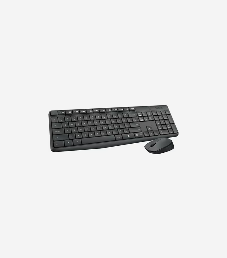 Logitech MK235 Keyboard & Mouse (Keyboard English Layout only) - USB Wireless RF - English - Black - USB Wireless RF - Optical - Scroll Wheel - QWERTY - Black - AAA, AA - Compatible with Desktop Computer for PC, Linux, ChromeOS - 1 Each