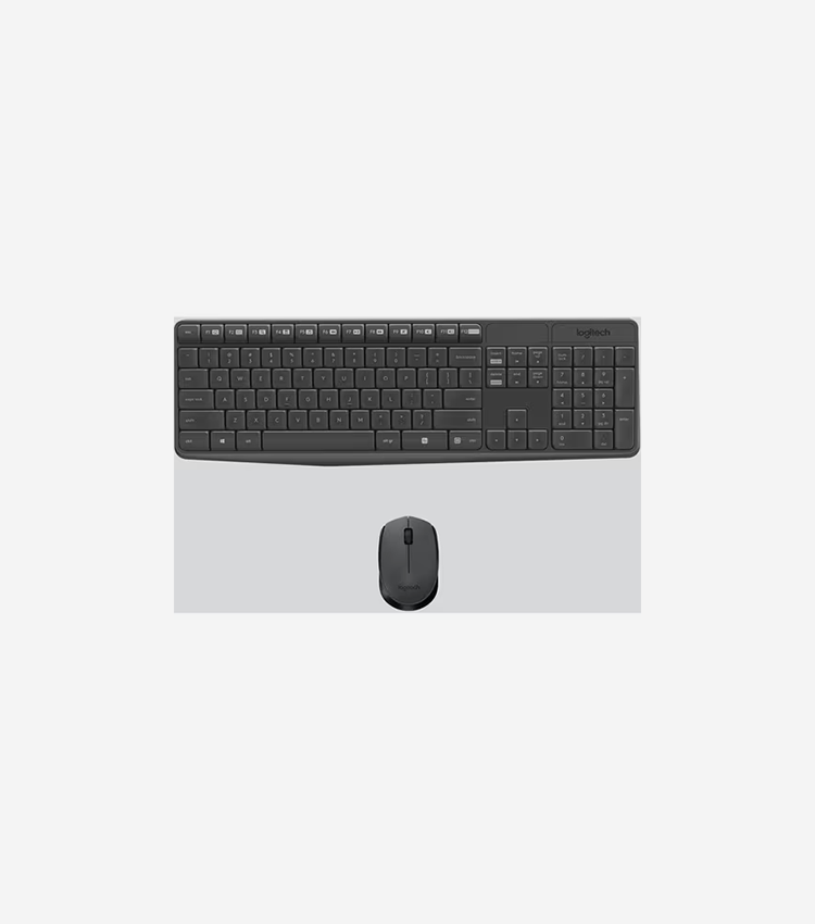 Logitech MK235 Keyboard & Mouse (Keyboard English Layout only) - USB Wireless RF - English - Black - USB Wireless RF - Optical - Scroll Wheel - QWERTY - Black - AAA, AA - Compatible with Desktop Computer for PC, Linux, ChromeOS - 1 Each