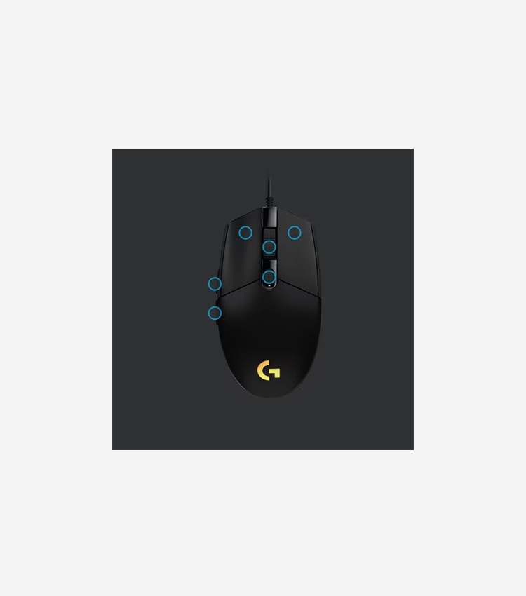 Logitech G203 Gaming Mouse - Cable - Black - 1 - USB - 8000 dpi - 6 Button(s)