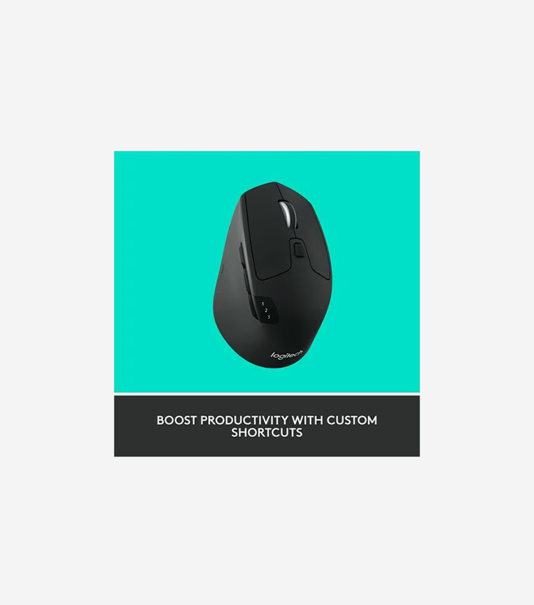 Logitech M720 Triathlon Multi-Device Wireless Mouse, Bluetooth, USB Unifying Receiver, 1000 DPI, 8 Buttons, 2-Year Battery, Compatible with Laptop, PC, Mac, iPadOS - Black - Optical - Wireless - Bluetooth/Radio Frequency - 2.40 GHz - Black - 1 Each - USB - 1000 dpi - Tilt Wheel - 7 Button(s) - Right-handed