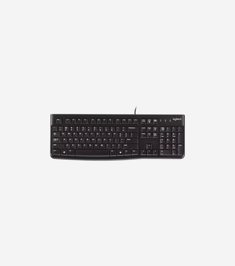 Logitech K120 Plug-and-Play USB Keyboard - Cable Connectivity - USB Interface - Rugged - English - PC - Black