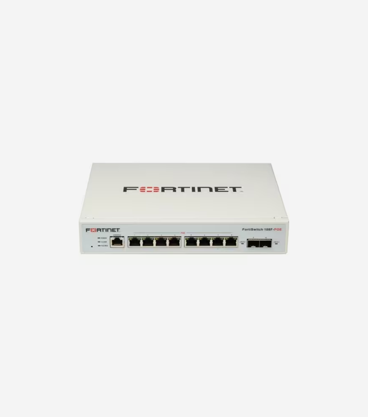 Fortinet FortiSwitch 108F-POE Ethernet Switch - 8 Ports - Manageable - Gigabit Ethernet - 10/100/1000Base-T, 1000Base-X - 2 Layer Supported - Modular - 2 SFP Slots - 74.40 W Power Consumption - 65 W PoE Budget - Optical Fiber, Twisted Pair - PoE Ports - 1U High - Desktop, Rack-mountable - Lifetime Limited Warranty