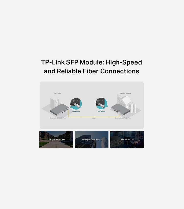 Wave length: 850nm. Data rate: 1.25Gbps. Port type: LC/UPC. Cable length: 550m (1,800 feet) using 50/125um multi-mode fiber, 220m(720 feet) using 62.5/125um multi-mode fiber. Compatible with all SFP ports on TP-Link product including JetStream switches, and media converter MC220L. Work with MC200CM with multi-mode fiber connection. Limited lifetime warranty. - For Data Networking, Optical Network - 1 x LC 1000Base-SX Network - Optical Fiber - Multi-mode - 1.25 Gigabit Ethernet - 1000Base-SX