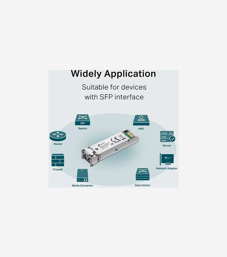 Wave length: 850nm. Data rate: 1.25Gbps. Port type: LC/UPC. Cable length: 550m (1,800 feet) using 50/125um multi-mode fiber, 220m(720 feet) using 62.5/125um multi-mode fiber. Compatible with all SFP ports on TP-Link product including JetStream switches, and media converter MC220L. Work with MC200CM with multi-mode fiber connection. Limited lifetime warranty. - For Data Networking, Optical Network - 1 x LC 1000Base-SX Network - Optical Fiber - Multi-mode - 1.25 Gigabit Ethernet - 1000Base-SX