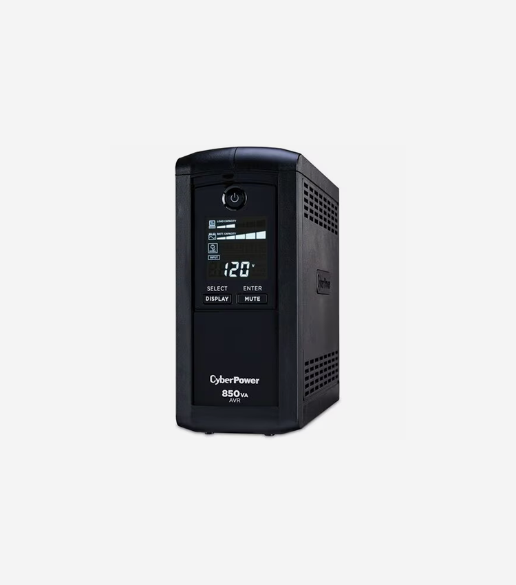 CyberPower UPS Systems CP850AVRLCD Intelligent LCD - Capacity: 850 VA / 510 W - 850VA/510W Line Interactive UPS, Mini-tower, 9 Outlets, AVR, LCD, Serial/USB, 3 Yr Wty