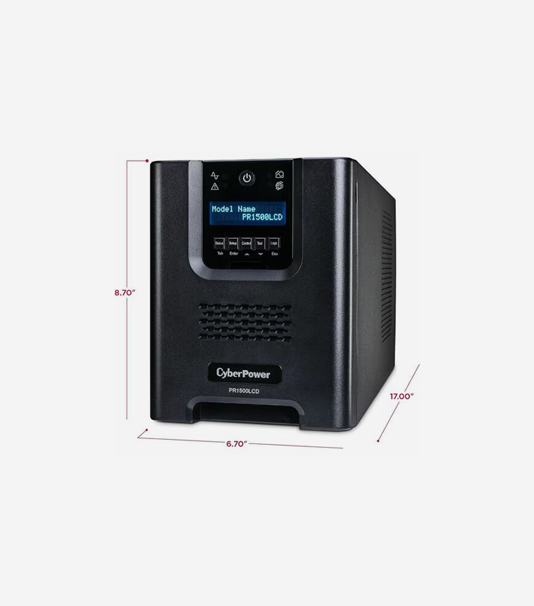 CyberPower Smart App Sinewave PR1500LCD 1500VA Pure Sine Wave Mini-Tower LCD UPS - Mini-tower - AVR - 3 Hour Recharge - 4.70 Minute Stand-by - 120 V AC Input - 120 V AC Output - 8 x NEMA 5-15R - Serial Port - USB