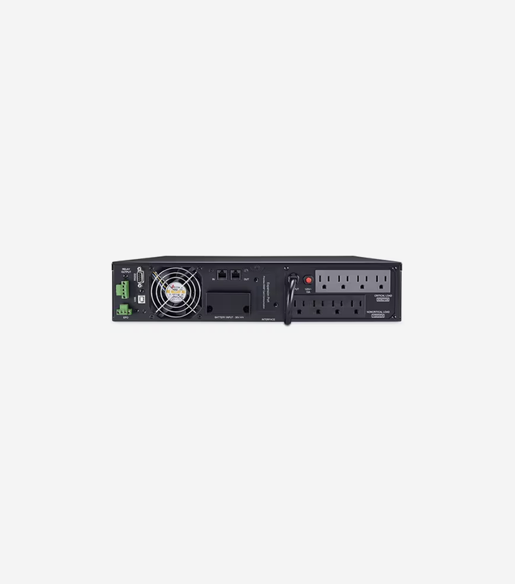 CyberPower UPS Systems OL1500RTXL2U Smart App Online - Capacity: 1500 VA / 1350 W - 2U Rack/Tower - 4 Hour Recharge - 3.40 Minute Stand-by - 120 V AC Input - 100 V AC, 110 V AC, 115 V AC, 120 V AC, 125 V AC Output - 8 x NEMA 5-15R - Serial Port