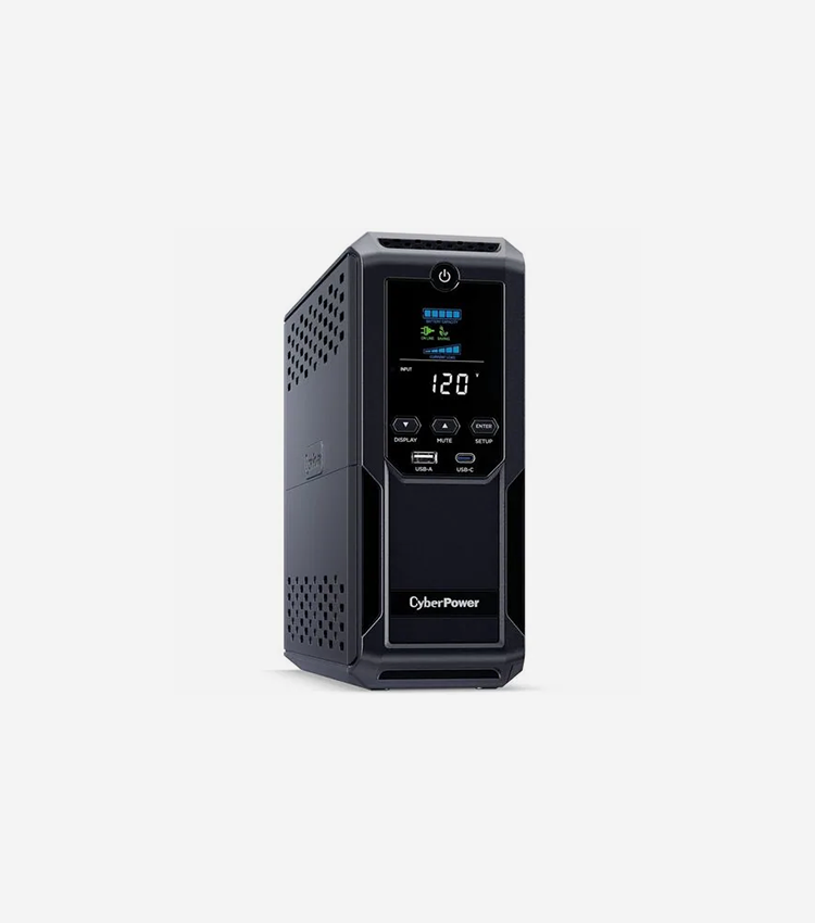 CyberPower Intelligent LCD UPS CP1350AVRLCD3 1350VA Mini-tower UPS - Mini-tower - AVR - 8 Hour Recharge - 4 Minute Stand-by - 120 V AC Input - 120 V AC Output - Serial Port - 12 x NEMA 5-15R, 1 x USB Type A, 1 x USB Type C - 6 x Battery/Surge Outlet