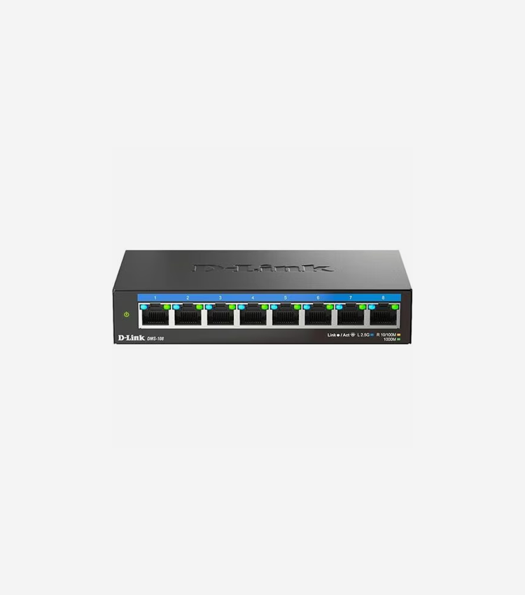 D-Link 8-Port Multi-Gigabit Unmanaged Switch - 8.0 Ports - 2.5 Gigabit Ethernet, Gigabit Ethernet - 2.5GBase-T, 10/100/1000Base-T - 2 Layer Supported - 8.59 W Power Consumption - Twisted Pair