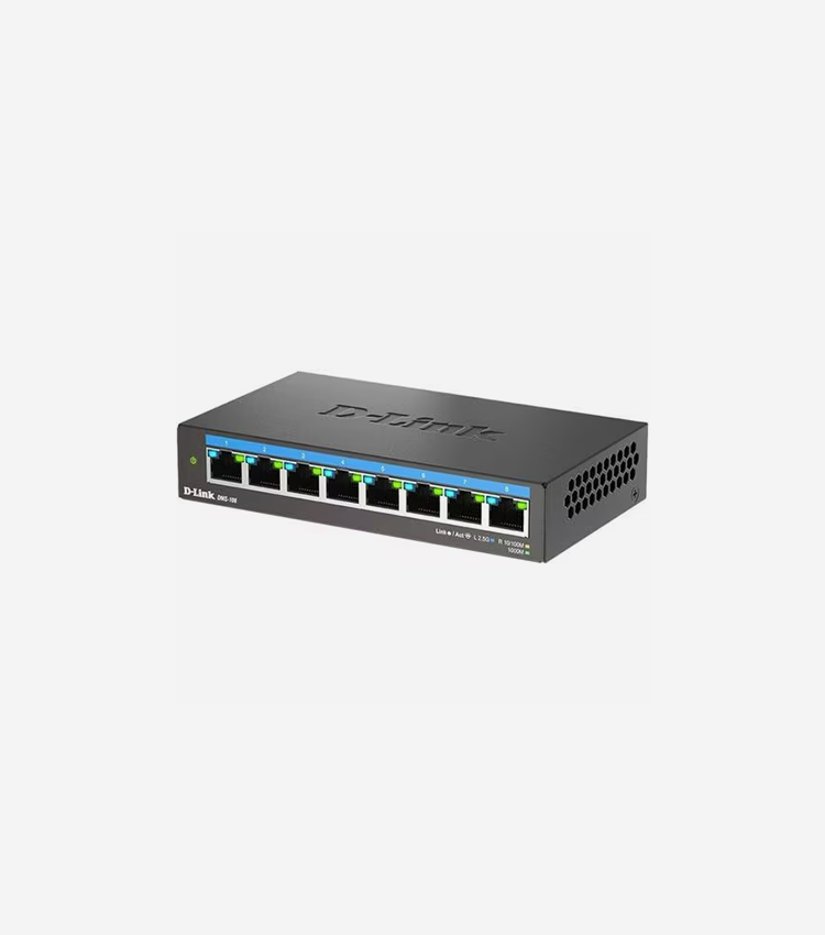 D-Link 8-Port Multi-Gigabit Unmanaged Switch - 8.0 Ports - 2.5 Gigabit Ethernet, Gigabit Ethernet - 2.5GBase-T, 10/100/1000Base-T - 2 Layer Supported - 8.59 W Power Consumption - Twisted Pair