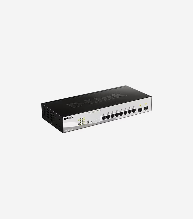 D-Link 10-Port Gigabit Web Smart Switch Including 2 Gigabit SFP Ports - 8 Ports - Manageable - Gigabit Ethernet - 10/100/1000Base-T, 1000Base-X - 3 Layer Supported - 2 SFP Slots - Twisted Pair, Optical Fiber - 1U High - Rack-mountable, Desktop - Lifetime Limited Warranty