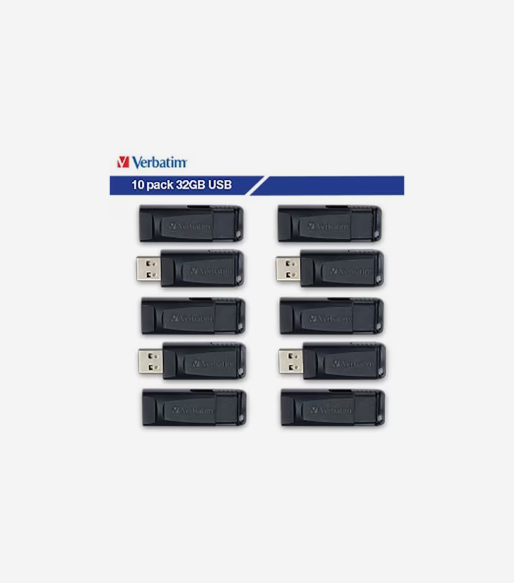 Verbatim Store 'n' Go 32GB USB Flash Drive - 32 GB - USB 2.0 Type A - Black - Lifetime Warranty - 10 Pack