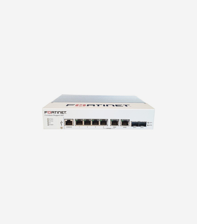 Fortinet FortiGate Rugged FGR-60F Network Security/Firewall Appliance - 6 Port - 10/100/1000Base-T, 1000Base-X - Gigabit Ethernet - AES (256-bit), SHA-256 - 100 VPN - 6 x RJ-45 - 2.0 Total Expansion Slots - Desktop, DIN Rail Mountable, Wall Mountable