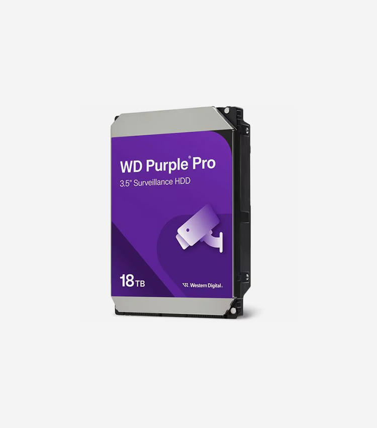 Western Digital Purple Pro WD181PURP 18 TB Hard Drive - 3.5" Internal - SATA (SATA/600) - Conventional Magnetic Recording (CMR) Method - Server, Video Surveillance System, Storage System Device Supported - 7200rpm - 550 TB TBW - 5 Year Warranty