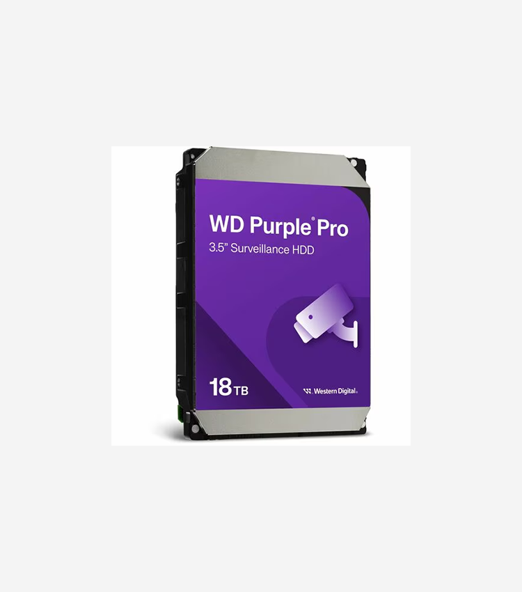 Western Digital Purple Pro WD181PURP 18 TB Hard Drive - 3.5" Internal - SATA (SATA/600) - Conventional Magnetic Recording (CMR) Method - Server, Video Surveillance System, Storage System Device Supported - 7200rpm - 550 TB TBW - 5 Year Warranty