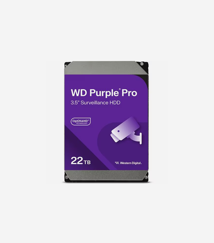 WD Purple Pro WD221PURP 22 TB Hard Drive - 3.5" Internal - SATA (SATA/600) - Conventional Magnetic Recording (CMR) Method - Server, Video Surveillance System, Storage System Device Supported - 7200rpm - 5 Year Warranty