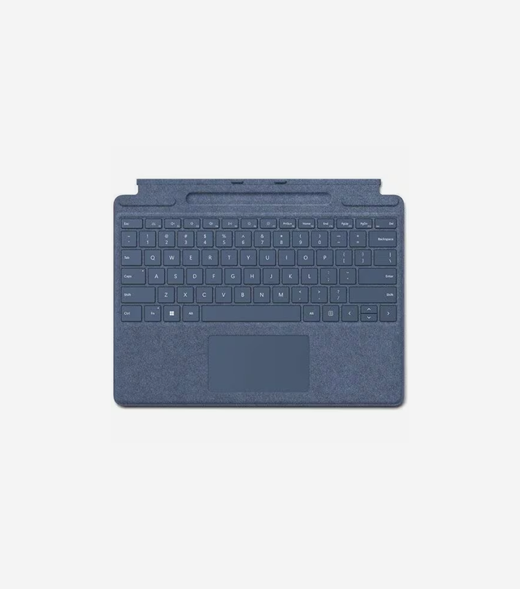 Microsoft Surface Pro Signature Keyboard - Cable Connectivity - Proprietary Interface - Multimedia Hot Key(s), Screen Brightness Hot Key(s) - English - QWERTY Layout - Tablet - TouchPad - Mechanical Keyswitch - Sapphire