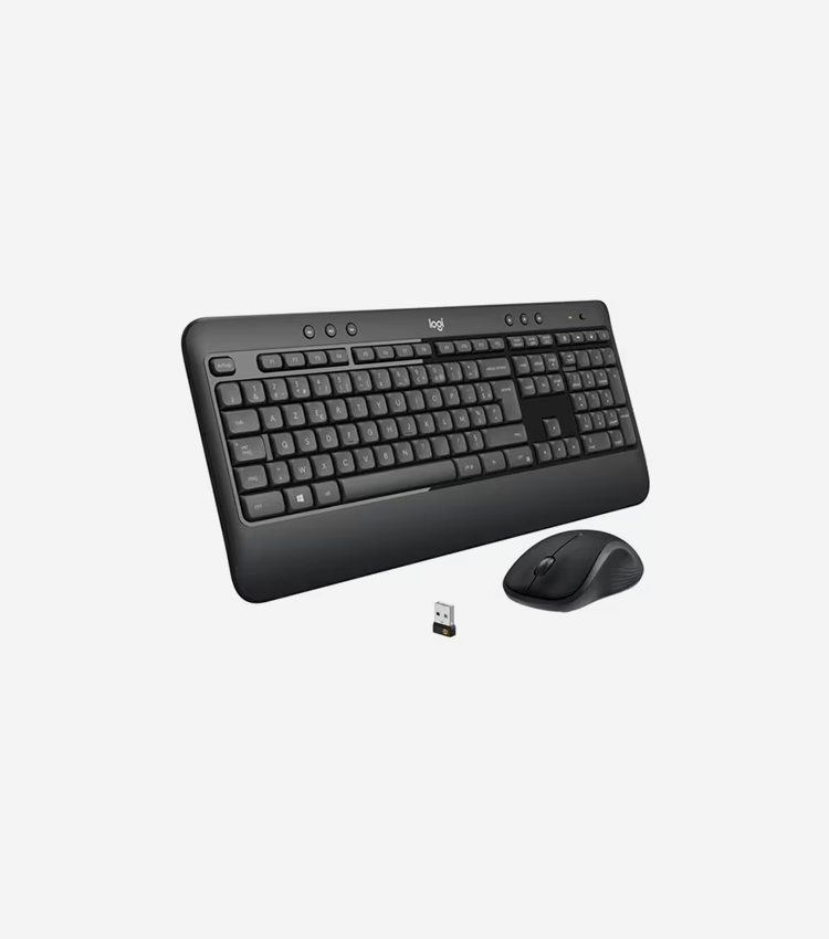 Logitech MK540 Advanced Wireless Keyboard and Mouse Combo for Windows, 2.4 GHz Unifying USB-Receiver, Multimedia Hotkeys, 3-Year Battery Life, for PC, Laptop - USB Wireless RF Keyboard - Black - USB Wireless RF Mouse - Optical - 1000 dpi - Scroll Wheel - QWERTY - Black - Media Player, Calculator, On/Off Switch, Battery Hot Key(s) - Symmetrical - AA - Compatible with Desktop Computer for PC - 1 Each