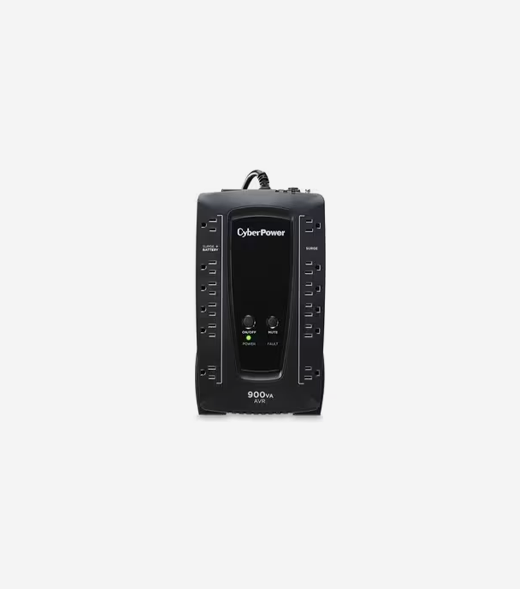 CyberPower AVR Series AVRG900U 900VA 480W Desktop UPS with AVR and USB - Desktop - 8 Hour Recharge - 10 Minute Stand-by - 120 V AC Input - 120 V AC Output - USB - 12 x NEMA 5-15R