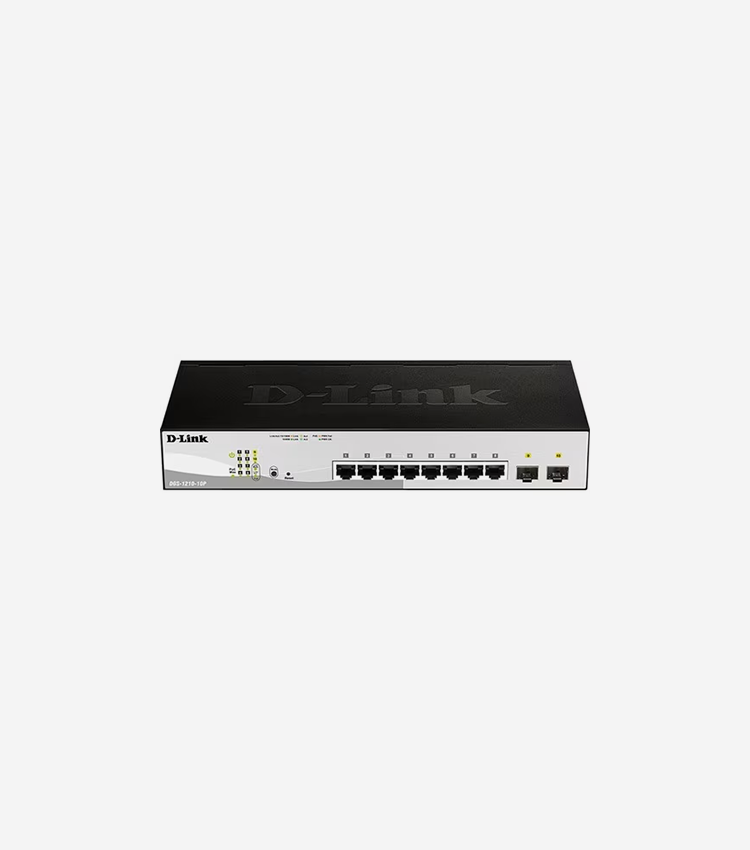 D-Link 10-Port Gigabit Web Smart Switch Including 2 Gigabit SFP Ports - 8 Ports - Manageable - Gigabit Ethernet - 10/100/1000Base-T, 1000Base-X - 3 Layer Supported - 2 SFP Slots - Twisted Pair, Optical Fiber - 1U High - Rack-mountable, Desktop - Lifetime Limited Warranty