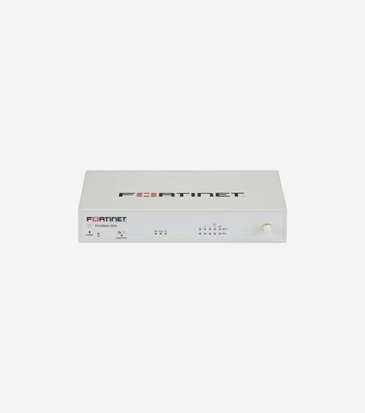 Fortinet FortiGate FG-50G-SFP Network Security/Firewall Appliance - Intrusion Prevention - 5 Port - 1000Base-T, 1000Base-X - Gigabit Ethernet - 5 Gbit/s Firewall Throughput - AES (256-bit), SHA-256, SSL, TLS 1.3 - 5 x RJ-45 - 1 Total Expansion Slots - 1 Year FORTICARE PREMIUM AND FORTIGUARD UT - 50 Hz, 60 Hz - Desktop, Compact, Wall Mountable, Rack-mountable