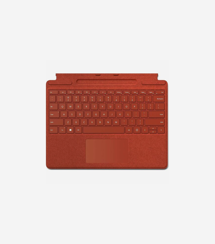 Microsoft Signature Keyboard/Cover Case Microsoft Surface Pro 3, Surface Pro 4, Surface Pro 6, Surface Pro 8, Surface Pro 9, Surface Pro X Tablet, Stylus - Canadian French Keyboard - Poppy Red - Alcantara Exterior Material - 8.90" (226.06 mm) Height x 11.38" (289.05 mm) Width x 0.19" (4.83 mm) Depth